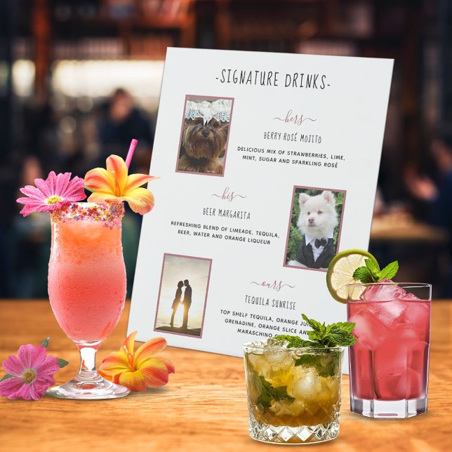 Signe De Table Photos de mariage de l'animal de compagnie Rose Go (Signature Drinks Rose Gold Pet Wedding Photos Pedestal Sign)