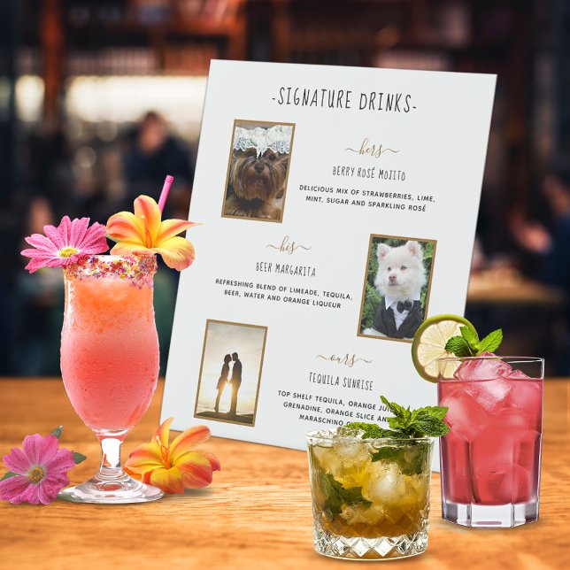 Signe De Table Photos de Mariage Gold pour animaux de compagnie (Custom Signature Drinks Gold Pet Wedding Photos Pedestal Sign)