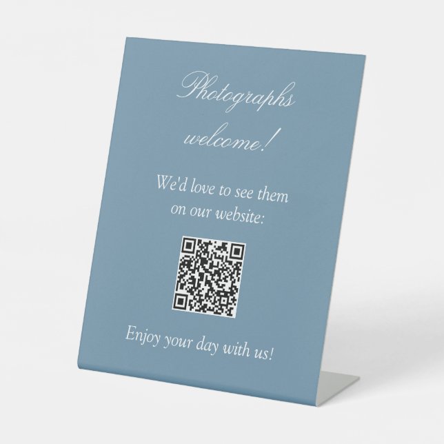 Signe De Table Photos Welcome Easy QR Code Dusty Blue Sign (Recto)