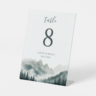 Signe De Table Pics Verdoyants | Numéro de Table Aquarelle