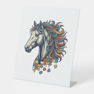Signe De Table Pièce de puzzle de cheval coloré T-Shirt gravure v