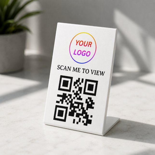 Signe De Table Pied de logo de menu sans contact QR Code blanc mi (Créateur téléchargé)