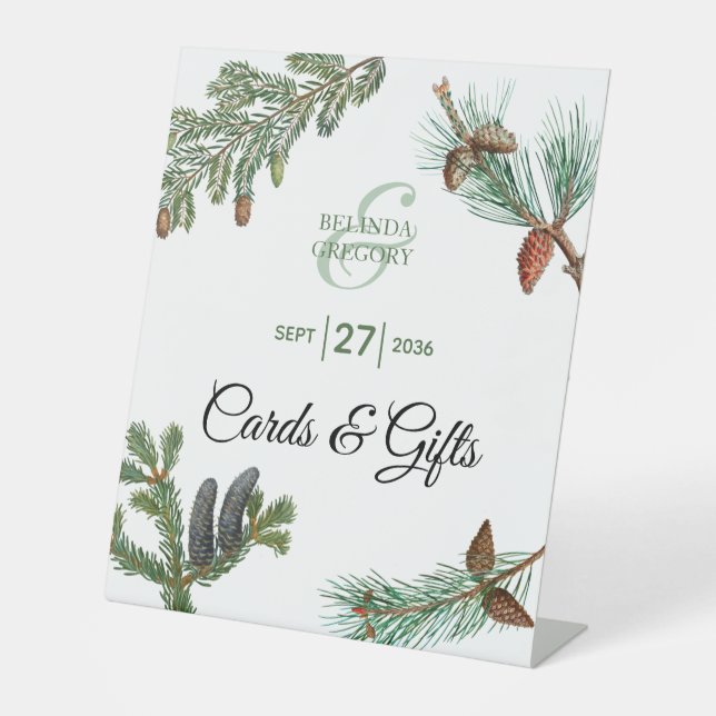 Signe De Table Pin Rustique Vert Mariage Cartes & Cadeaux (Recto)
