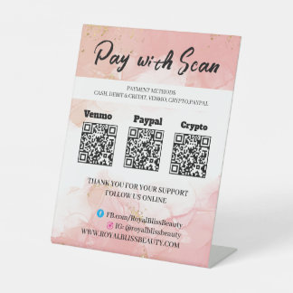 Signe De Table Pink Agate QR Triple Payment Table Tent Pedestal 