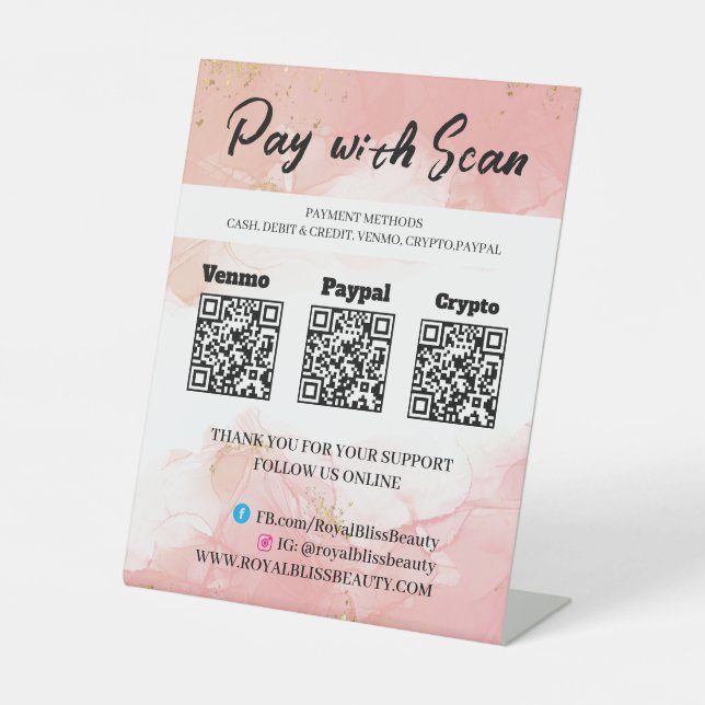 Signe De Table Pink Agate QR Triple Payment Table Tent Pedestal  (Recto)