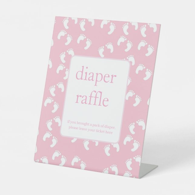 Signe De Table Pink Baby Footprints Diaper Raffle Baby Shower  (Recto)