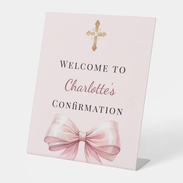 Signe De Table Pink blush bow Confirmation welcome (Recto)