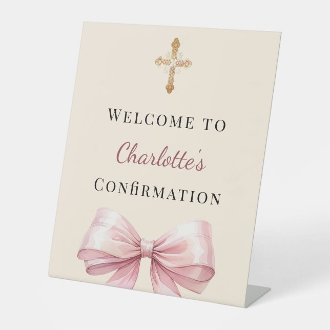 Signe De Table Pink blush bow ivory Confirmation welcome (Recto)