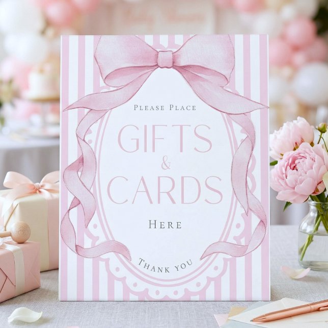 Signe De Table Pink Bow Girl Coquette Striped Baby Shower Gift (Créateur téléchargé)