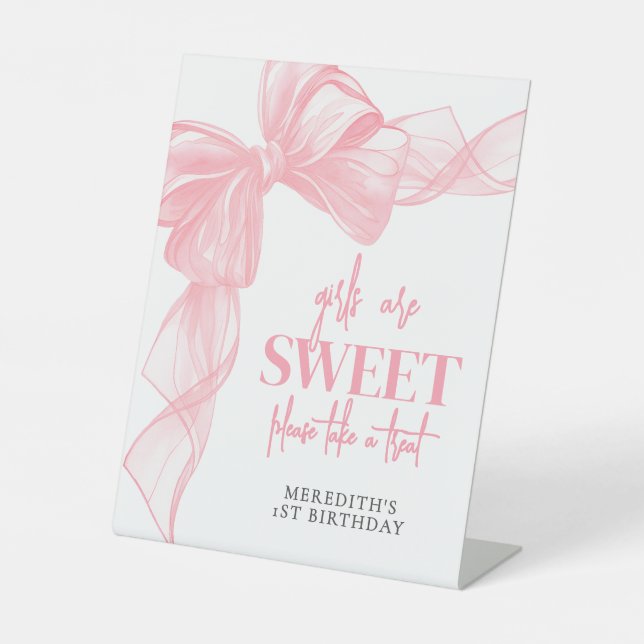 Signe De Table Pink Bow Girls Sweets Bar Sign (Recto)