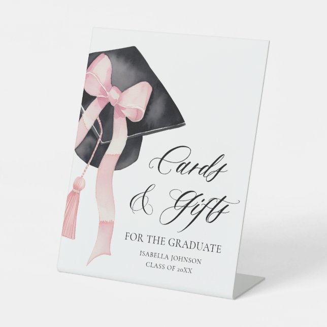 Signe De Table Pink Bow Grad Party Graduate Cartes et cadeaux (Recto)