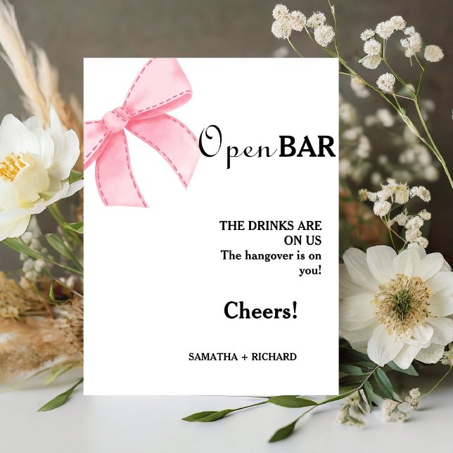 Signe De Table Pink Bow Open Bar Mariage Boissons Bar Signer (Créateur téléchargé)