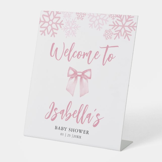 Signe De Table Pink Bow Snowflake Baby Shower Welcome (Recto)