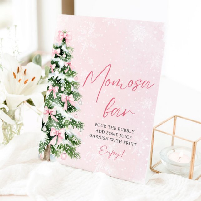 Signe De Table Pink Bows Christmas Tree Snowflacon Momosa Bar Sig (Pink Bows Christmas Tree Snowflake Momosa Bar Sign)