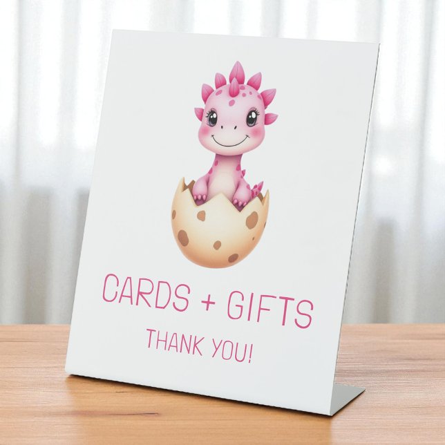 Signe De Table Pink Dinosaur Cards and Gifts Baby Shower Sign (Créateur téléchargé)