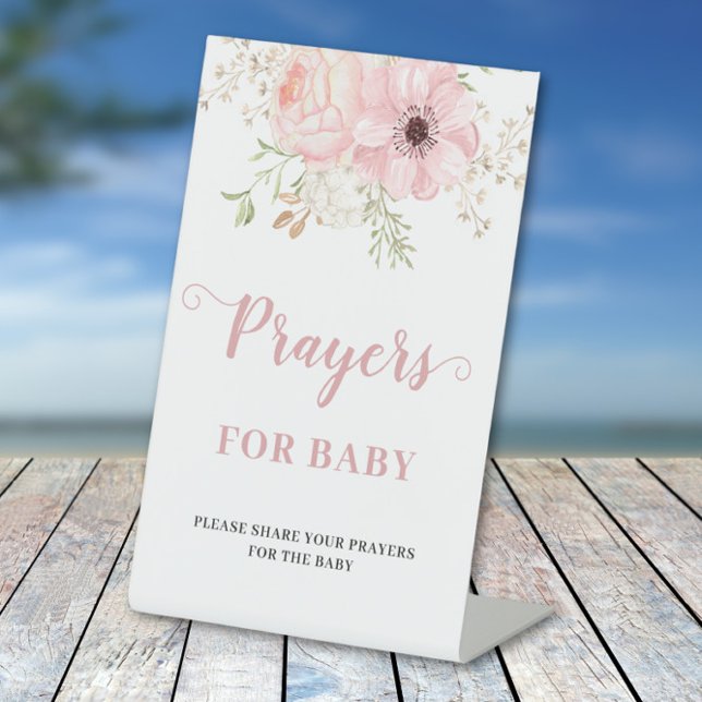 Signe De Table Pink Floral Baby Girl Prayers for Baby Shower Sign (Créateur téléchargé)
