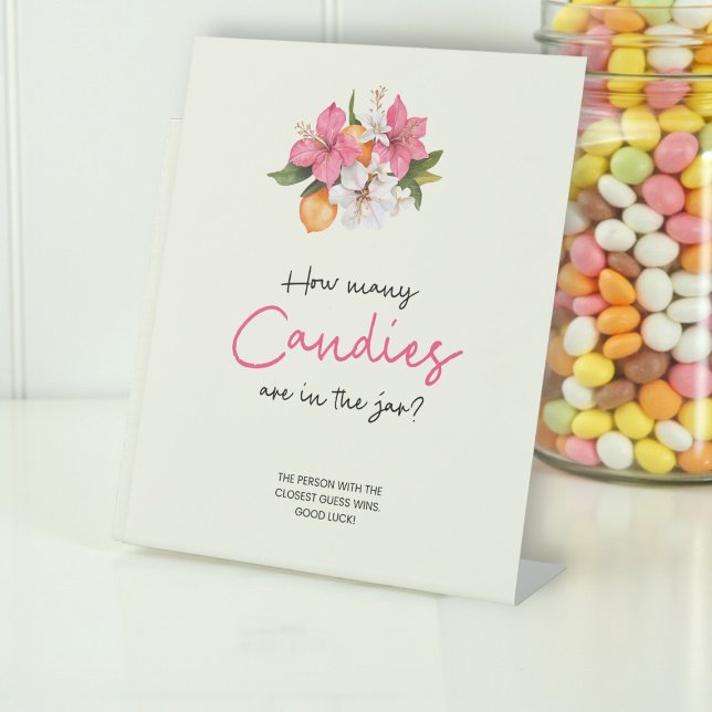 Signe De Table Pink Floral Baby Shower Candy Guess Game Sign (Créateur téléchargé)