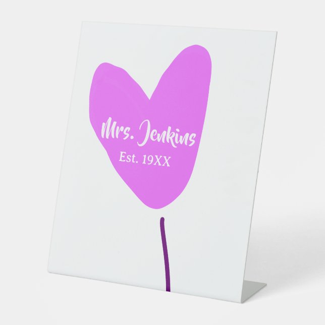 Signe De Table Pink heart balloon Mrs add name est. Add year love (Recto)
