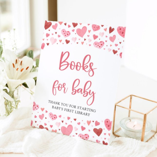 Signe De Table Pink Hearts Valentine Livres pour Baby shower (Créateur téléchargé)