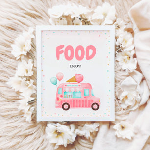 Signe De Table Pink Ice Cream Truck Food