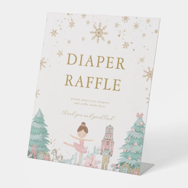 Signe De Table Pink Nutcracker Baby Shower Diaper Raffle Sign (Recto)