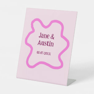 Signe De Table Pink pastel rétro mariage bordure nom date