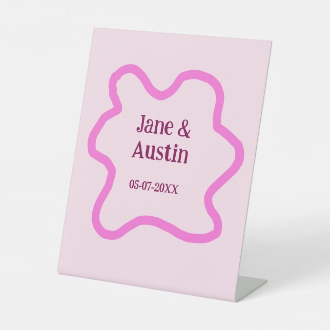 Signe De Table Pink pastel rétro mariage bordure nom date (Recto)