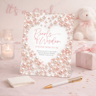 Signe De Table Pink Pearls of Wisdom Pink Pearl Baby Shower Sign