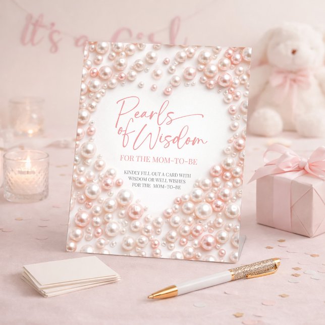 Signe De Table Pink Pearls of Wisdom Pink Pearl Baby Shower Sign (Pink Pearls of Wisdom Pink Pearl Baby Shower Sign)