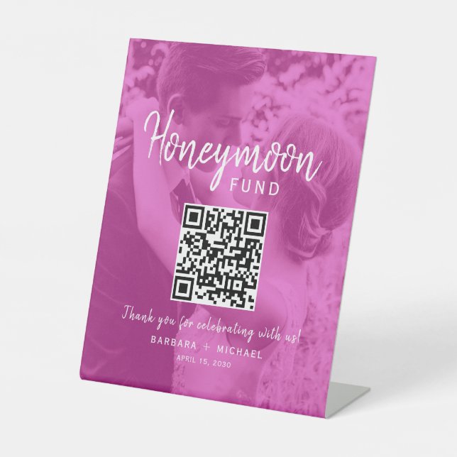 Signe De Table Pink Photo QR Honeymoon Fund Wedding (Recto)