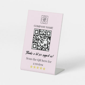 Signe De Table Pink QR Code 5-Star Review Business Pedestal Sign