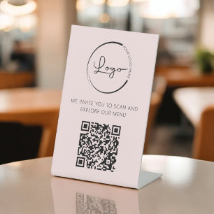 Signe De Table Pink QR Code Menu Logo Restaurant Moderne