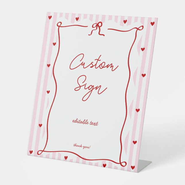 Signe De Table Pink Red Hearts Little Sweetheart Baby Shower (Recto)