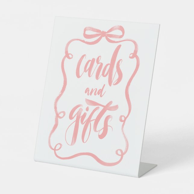 Signe De Table Pink Ribbon Bow Cards and Gifts Bridal Shower (Recto)