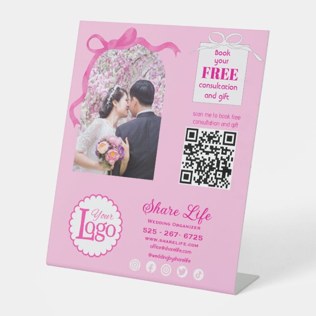 Signe De Table Pink Ribbon Wedding Business Promotion (Recto)