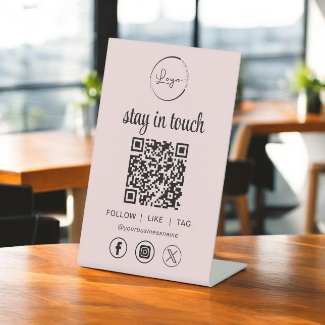 Signe De Table Pink Social Media QR Code Business Logo (Créateur téléchargé)