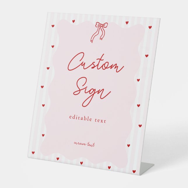 Signe De Table Pink Stripe Red Heart Little Sweetheart Birthday (Recto)