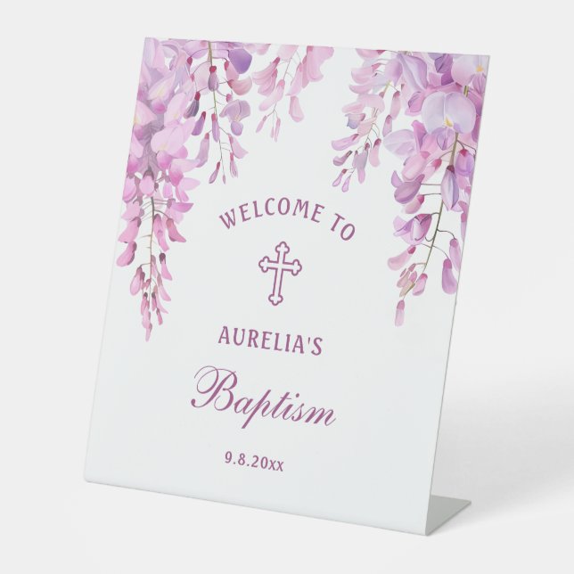 Signe De Table Pink Wisteria Baptism Welcome (Recto)