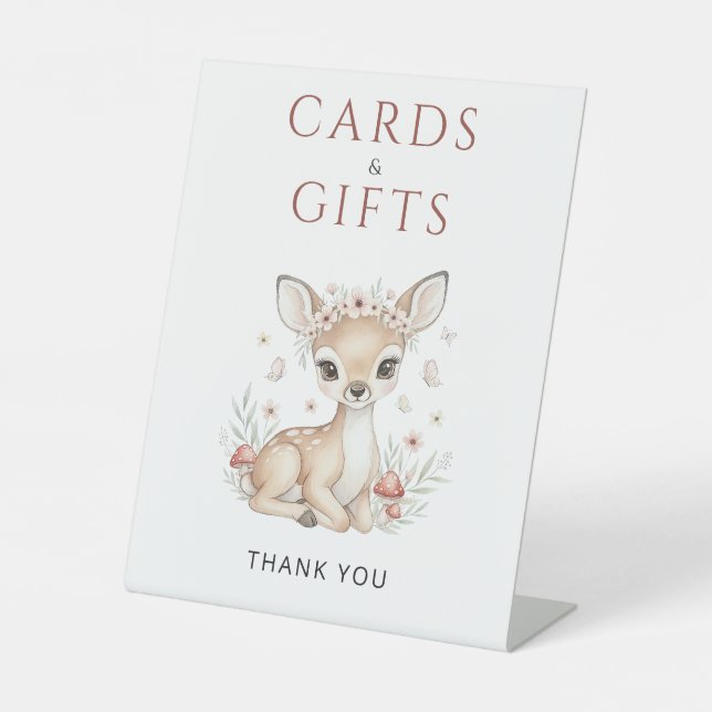 Signe De Table Pink Woodland Deer Girl Cards & Gifts Baby Shower (Recto)
