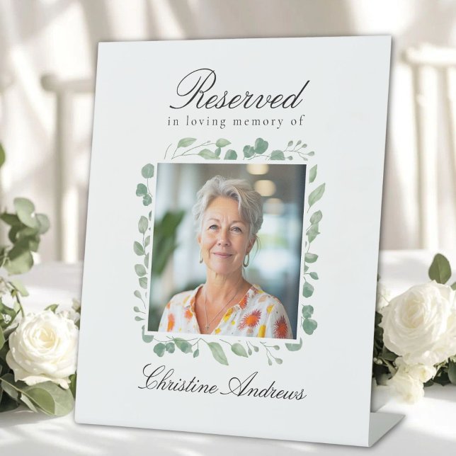 Signe De Table Place réservée - Mariage commémoratif Eucalyptus a (Custom Reserved Seat - Eucalyptus Memorial Wedding Photo Pedestal Sign)
