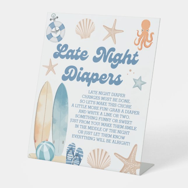 Signe De Table Plage Baby shower Late Night Diapers Jeu (Recto)