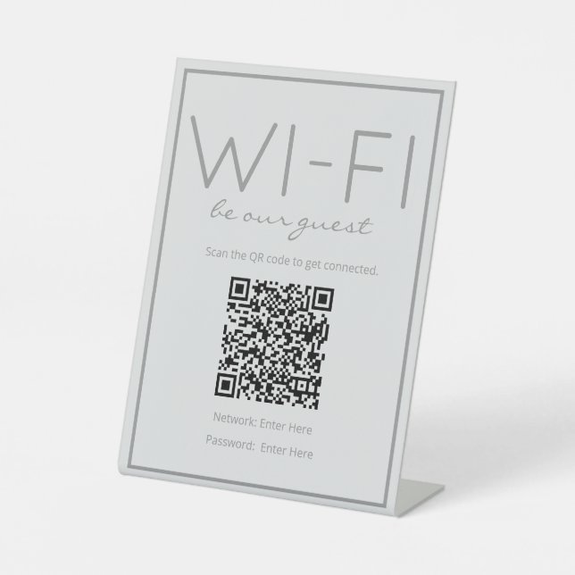 Signe De Table Plage côtière Gris Wi-Fi QR Code Guest Table Sign (Recto)