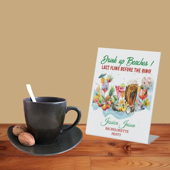 Signe De Table Plage tropicale Cocktails Fruits Bachelorette Part (Tropical Beach Cocktails Fruits Bachelorette Party Pedestal Sign)
