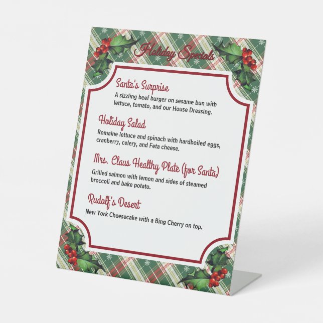 Signe De Table Plaid de Noël avec spécialité du restaurant Holly (Recto)