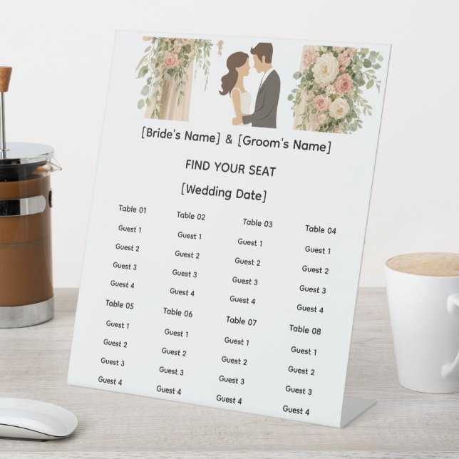 Signe De Table Plan de table de mariage floral romantique (In SItu)