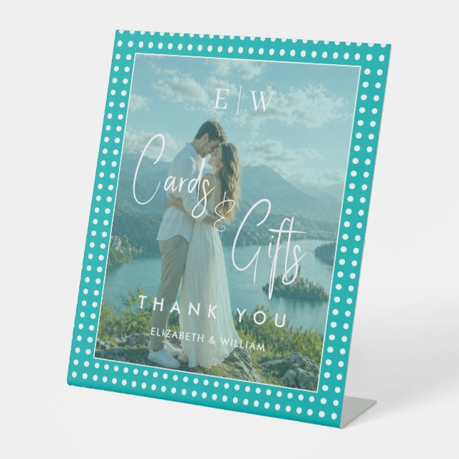 Signe De Table Points blancs sur sarcelle – Mariage personnalisé (Recto)