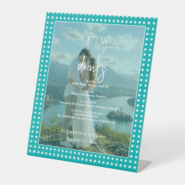 Signe De Table Points blancs sur sarcelle – Mariage personnalisé (Recto)