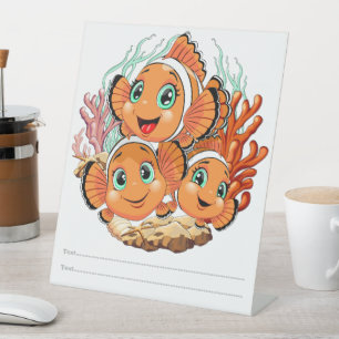 Signe De Table Poisson clown Dessin animé mignon Famille Sous l'e