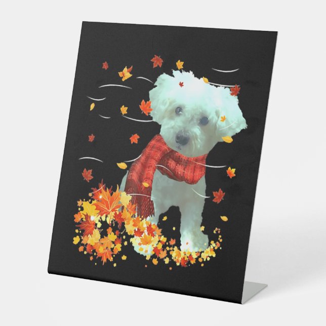 Signe De Table Poochon Fall Scarf - Chiens Automne Leaves (Recto)