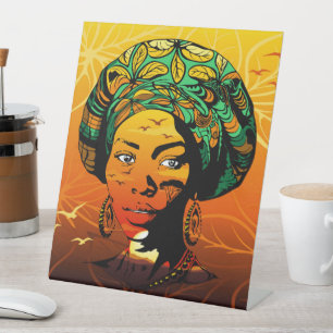 Signe De Table Portrait féminin africain avec coucher de soleil